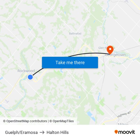 Guelph/Eramosa to Halton Hills map
