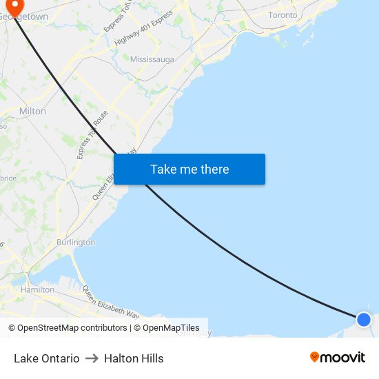 Lake Ontario to Halton Hills map