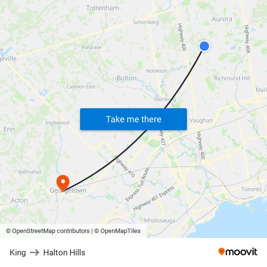 King to Halton Hills map