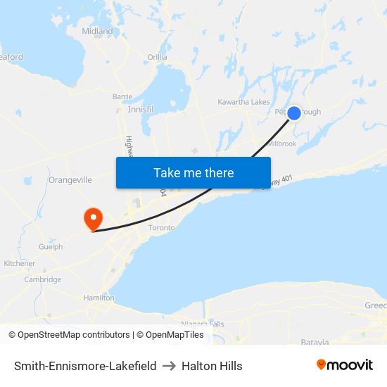 Smith-Ennismore-Lakefield to Halton Hills map