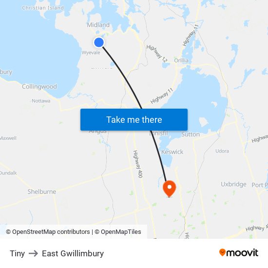Tiny to East Gwillimbury map
