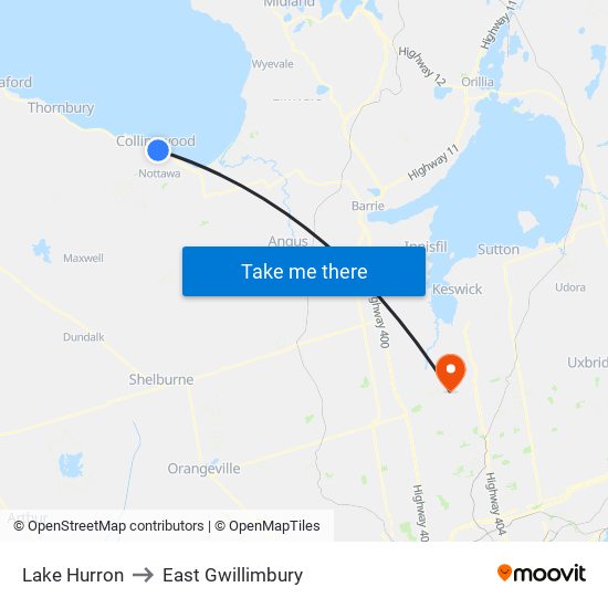 Lake Hurron to East Gwillimbury map