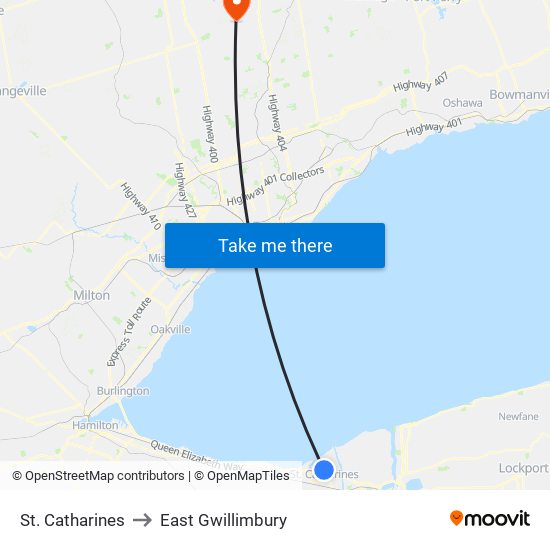 St. Catharines to East Gwillimbury map