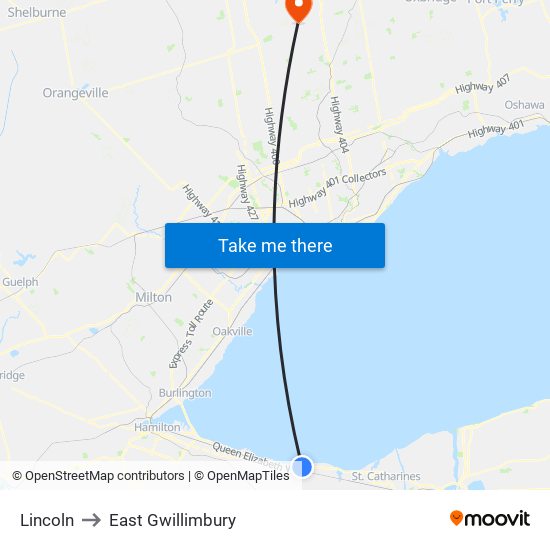 Lincoln to East Gwillimbury map