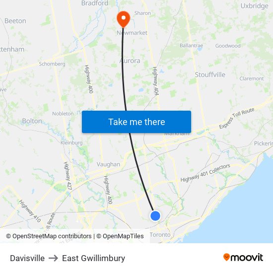 Davisville to East Gwillimbury map
