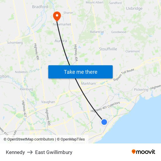 Kennedy to East Gwillimbury map