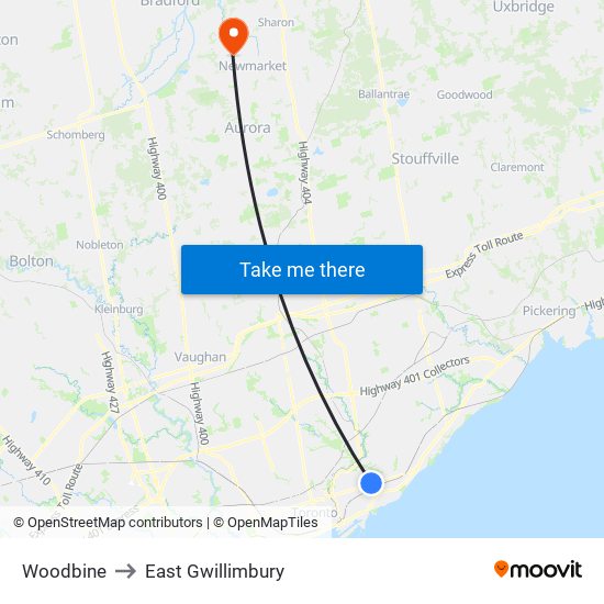 Woodbine to East Gwillimbury map