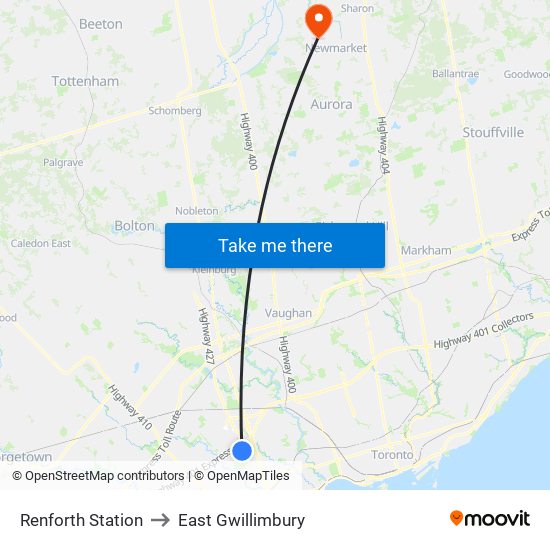 Renforth Station to East Gwillimbury map
