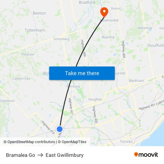 Bramalea Go to East Gwillimbury map