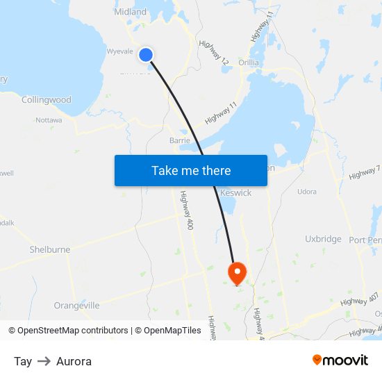 Tay to Aurora map
