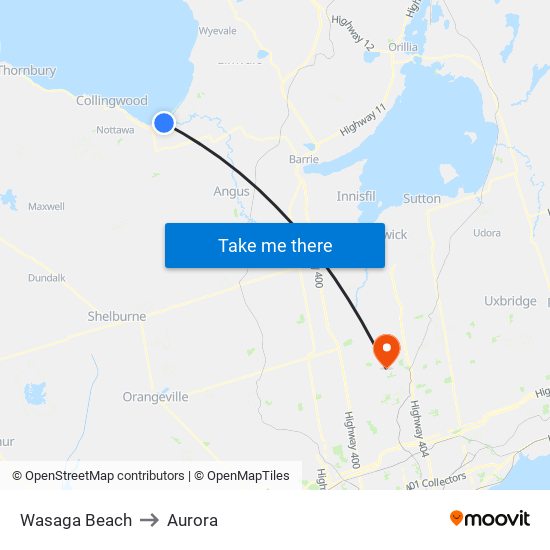 Wasaga Beach to Aurora map