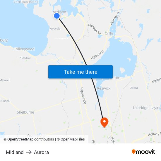 Midland to Aurora map