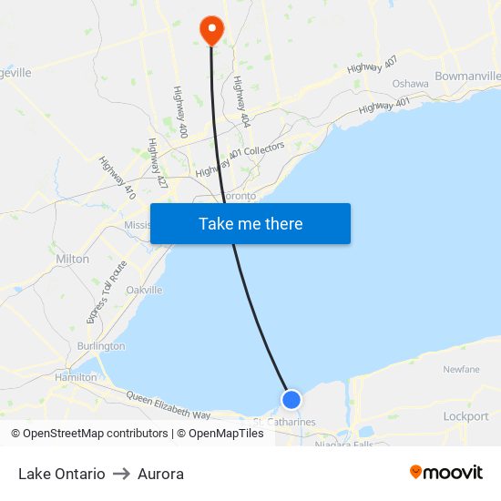 Lake Ontario to Aurora map