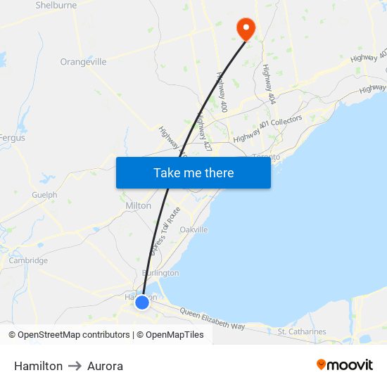 Hamilton to Aurora map