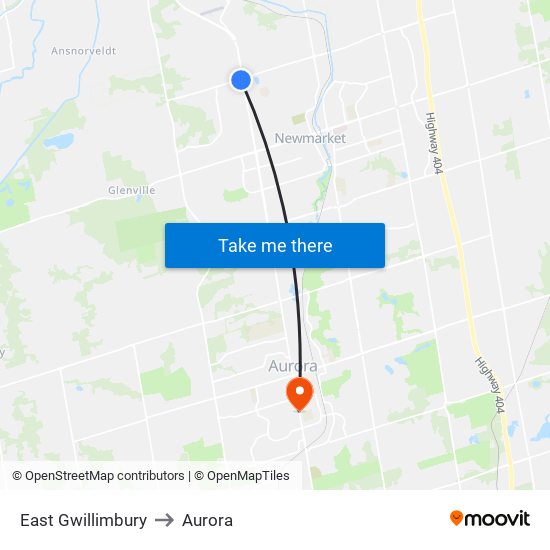 East Gwillimbury to Aurora map