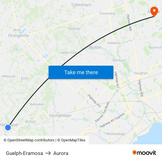 Guelph-Eramosa to Aurora map