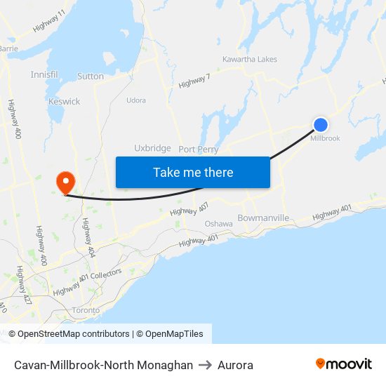 Cavan-Millbrook-North Monaghan to Aurora map