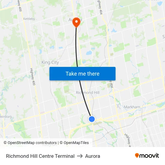 Richmond Hill Centre Terminal to Aurora map