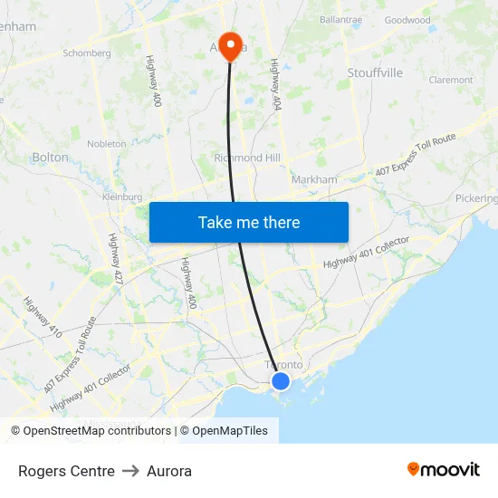 Rogers Centre to Aurora map