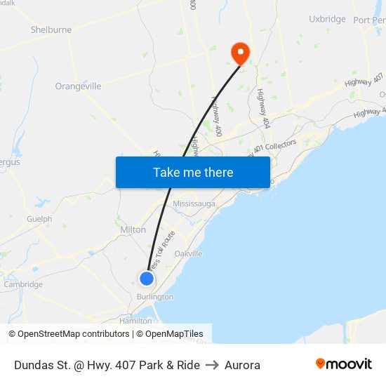 Dundas St. @ Hwy. 407 Park & Ride to Aurora map