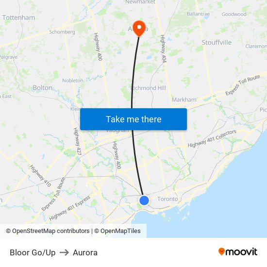 Bloor Go/Up to Aurora map