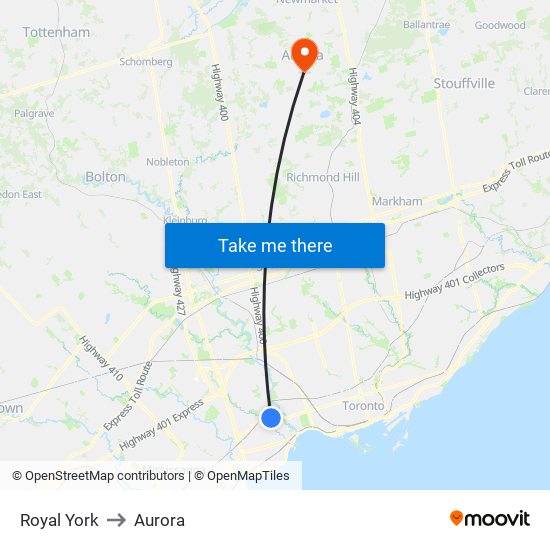 Royal York to Aurora map