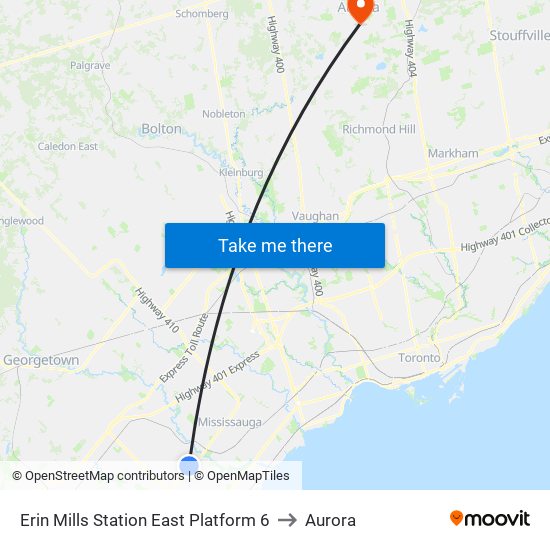 Erin Mills Station East Platform 6 to Aurora map