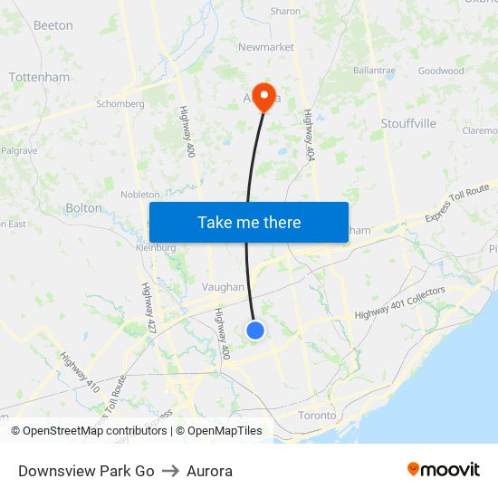 Downsview Park Go to Aurora map