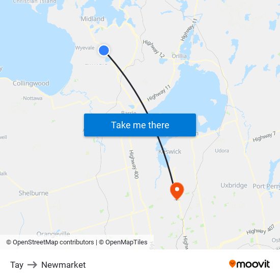 Tay to Newmarket map