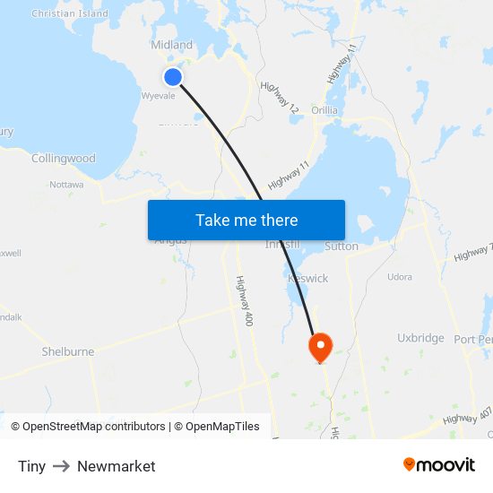Tiny to Newmarket map