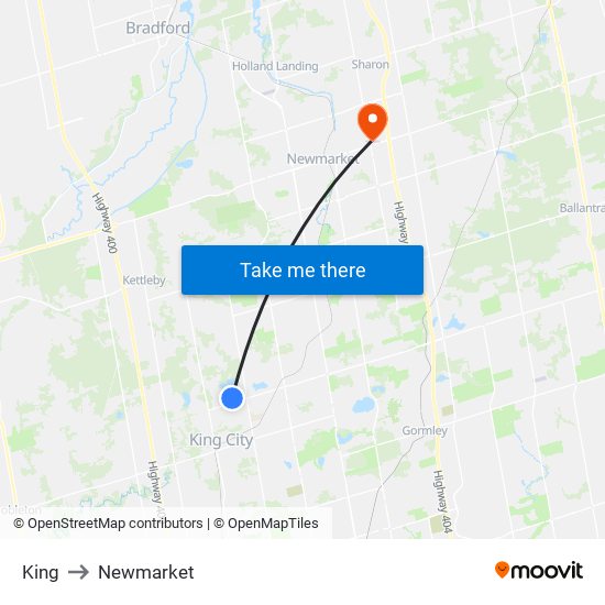 King to Newmarket map