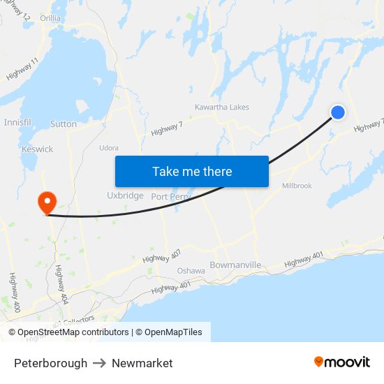 Peterborough to Newmarket map