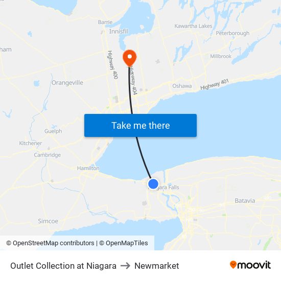 Outlet Collection at Niagara to Newmarket map