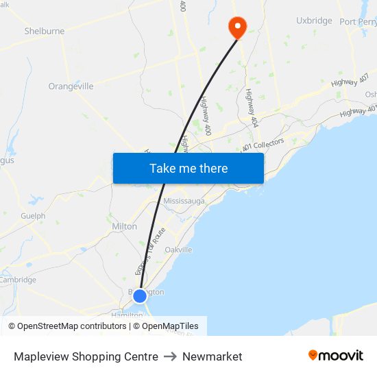 Mapleview Shopping Centre to Newmarket map