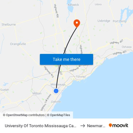 University Of Toronto Mississauga Campus to Newmarket map