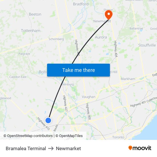 Bramalea Terminal to Newmarket map