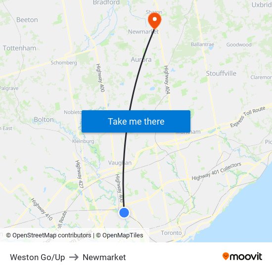Weston Go/Up to Newmarket map