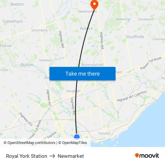 Royal York Station to Newmarket map