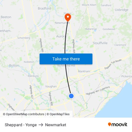 Sheppard - Yonge to Newmarket map