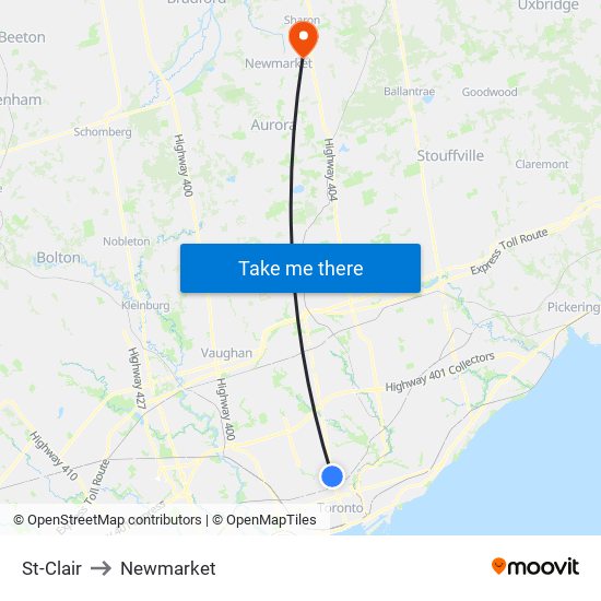 St-Clair to Newmarket map