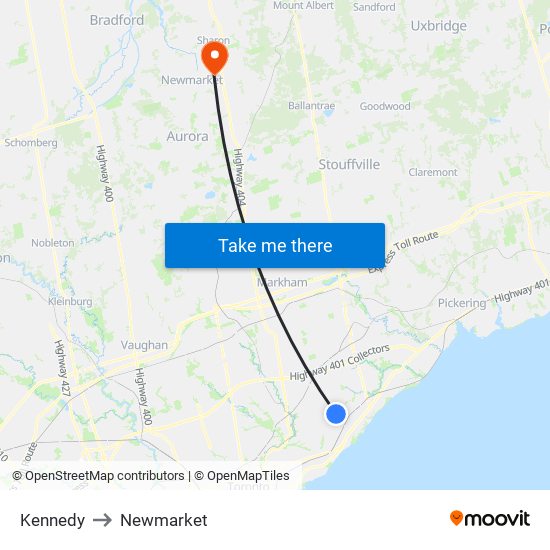 Kennedy to Newmarket map