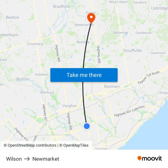 Wilson to Newmarket map