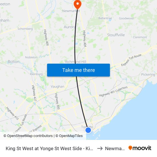 King St West at Yonge St West Side - King Station to Newmarket map