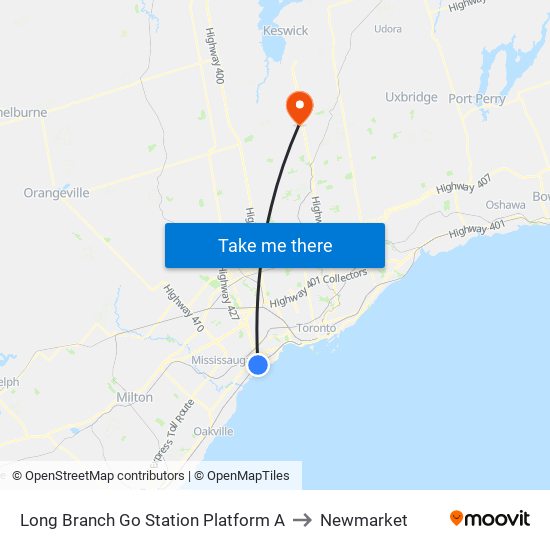 Long Branch Go Station Platform A to Newmarket map