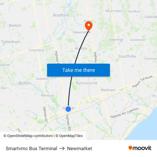 Smartvmc Bus Terminal to Newmarket map