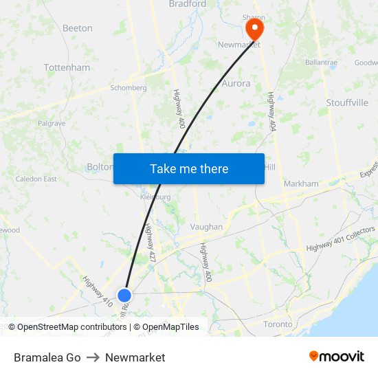 Bramalea Go to Newmarket map