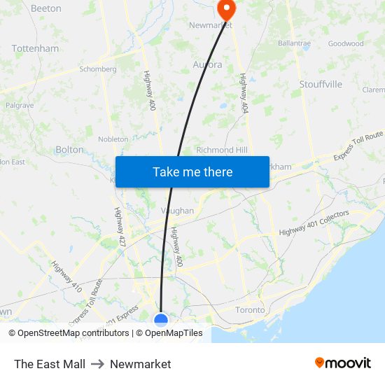 The East Mall to Newmarket map