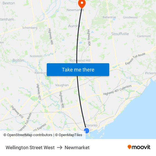 Wellington Street West to Newmarket map