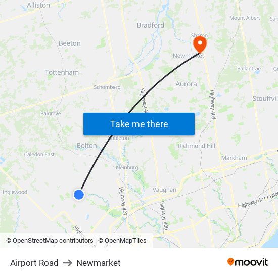 Airport Road to Newmarket map