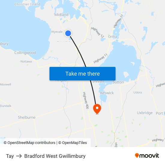Tay to Bradford West Gwillimbury map